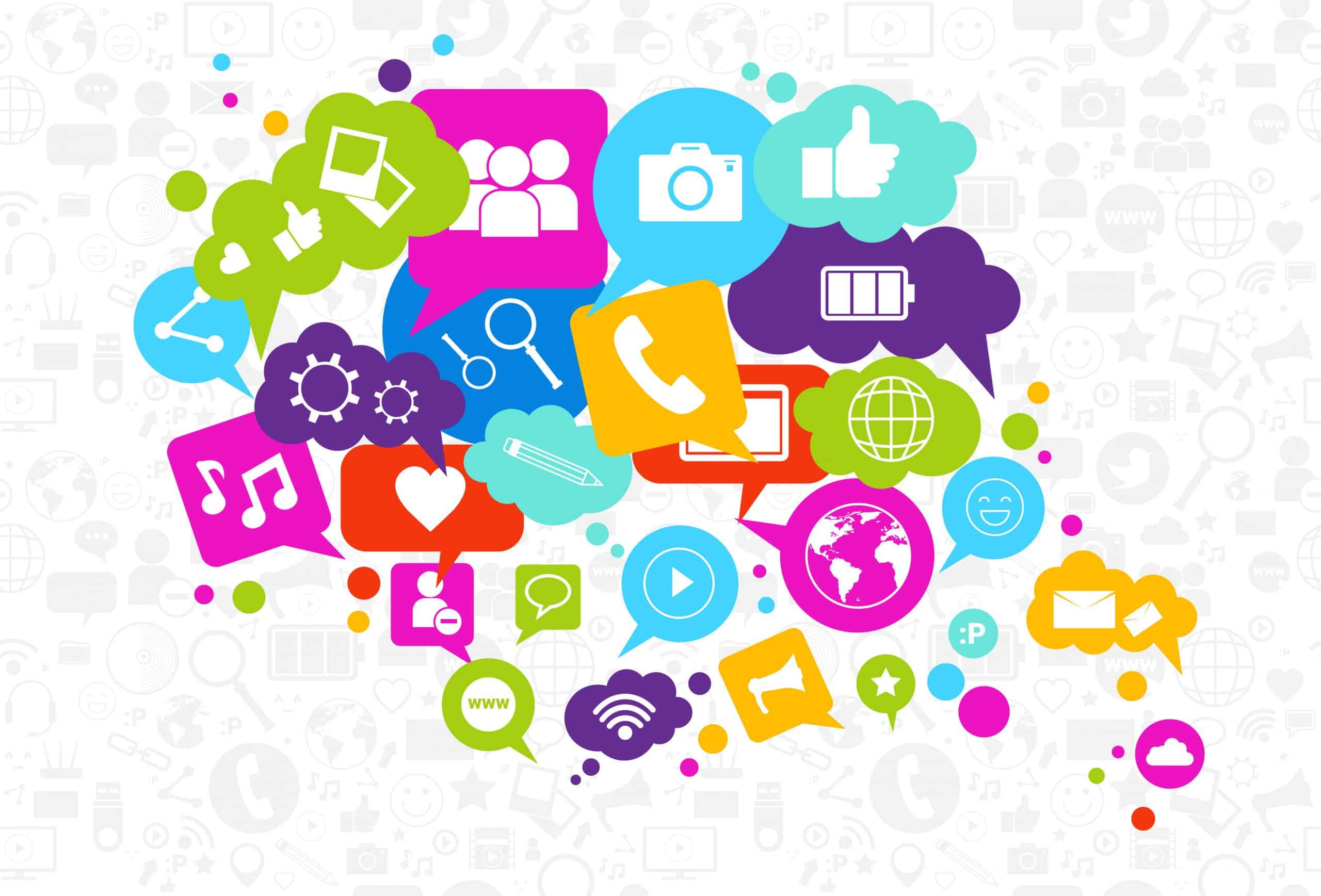 Social Media Icons Chat Bubble On White Background Network Communication Concept Vector Illustration